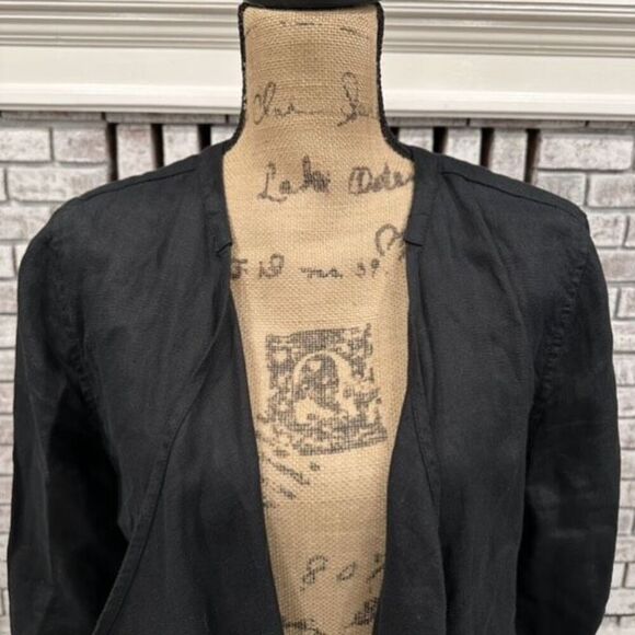 Garnet Hill black linen open drape front cardigan medium size 10 Minimalist - Picture 9 of 10
